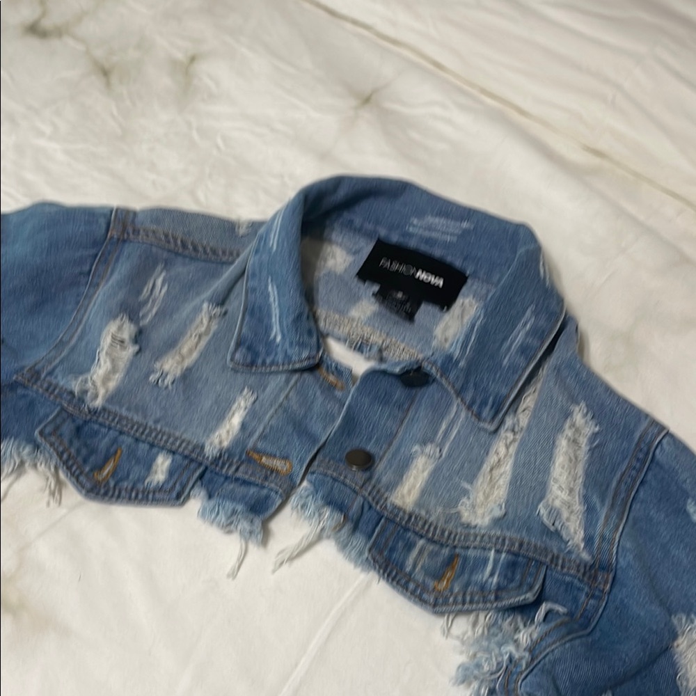Distressed Denim Crop Jacket